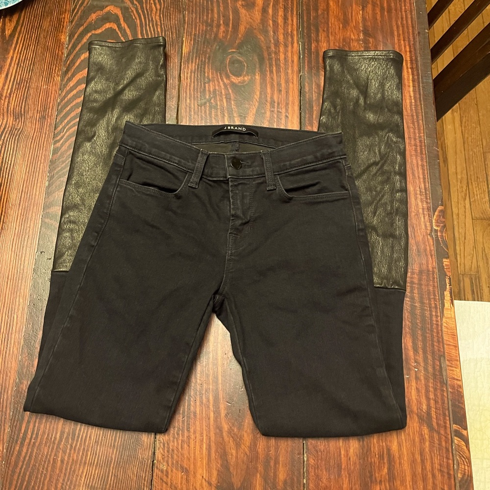 JBrand size 25 black leather back jeans like new super skinny